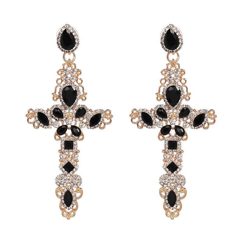 Vintage Crystal Cross Earrings - MYRINGOS