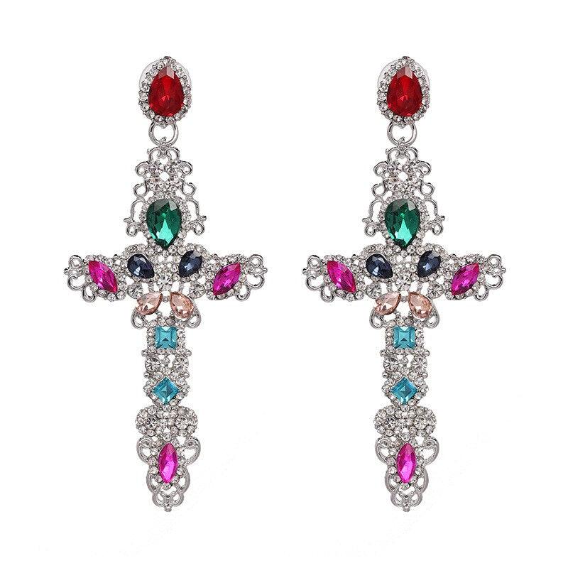 Vintage Crystal Cross Earrings - MYRINGOS