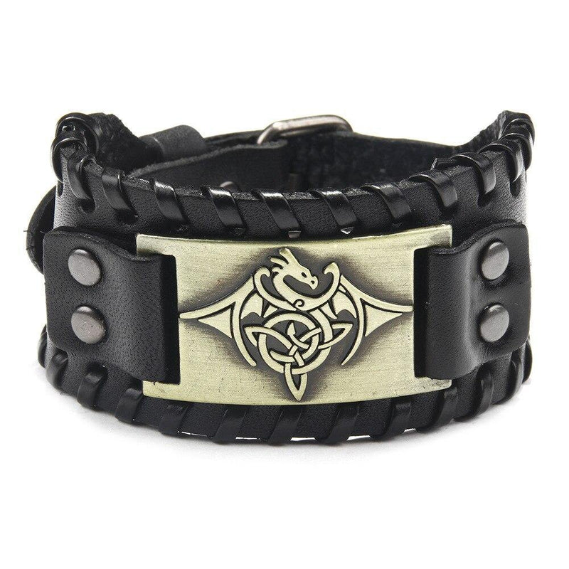 Handmade Leather Dragon Bracelet - MYRINGOS